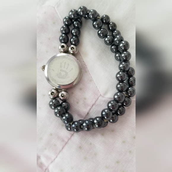 Vintage Mudd Women's Watch, dark gray beaded stretch band - Picture 2 of 3